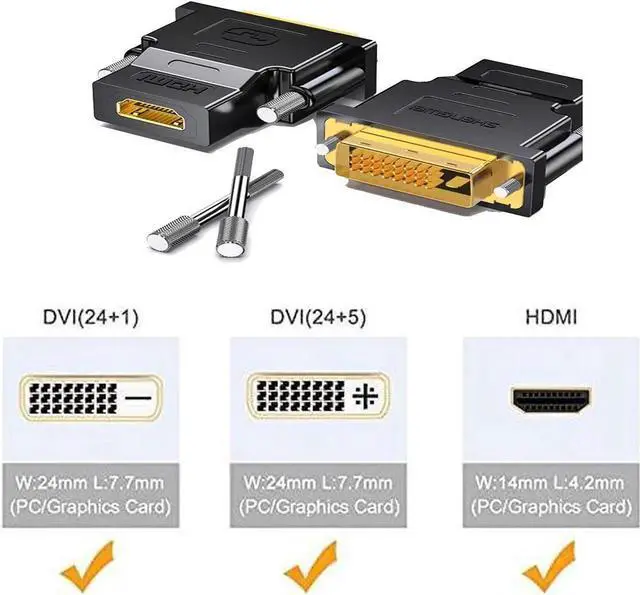 Alt view image 5 of 7 - DVI to HDMI Adapter 2-Pack Bi-Directional DVI Male to HDMI Female Converter Support 1080P 3D for PS3 PS4 TV Box Blu-ray Projector HDTV(DVI to HDMI)
