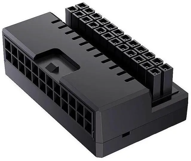 Main image of ATX motherboard power supply 24-pin to 90-degree turningadapter 24-pin right-angle adapter wiring tool connector  24P-6 adapter ARGB   black
