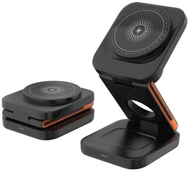 Main image of Magnetic three-in-one foldable wireless charger 15W multi-functionalmobile phone, headphones and watch wireless charging mini and compact black