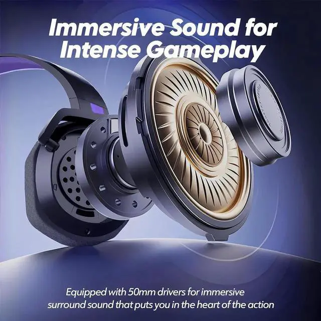 Alt view image 5 of 7 - G06 Dual Wireless Gaming Headset with Microphone for PS5, PS4, PC - 23ms Low Latency Audio - 100-Hour of Playtime - 50mm Drivers (Black-Purple)