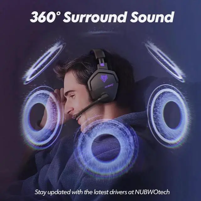 Alt view image 2 of 7 - G06 Dual Wireless Gaming Headset with Microphone for PS5, PS4, PC - 23ms Low Latency Audio - 100-Hour of Playtime - 50mm Drivers (Black-Purple)