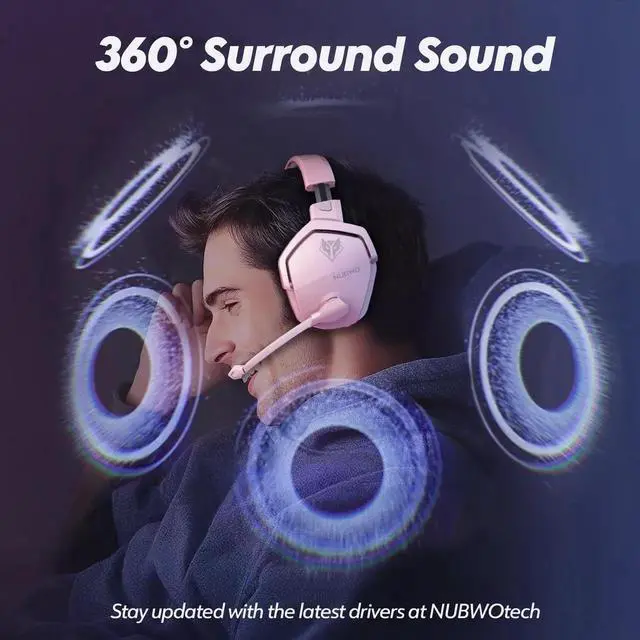 Alt view image 5 of 7 - G06 Dual Wireless Gaming Headset with Microphone for PS5, PS4, PC - 23ms Low Latency Audio - 100-Hour of Playtime - 50mm Drivers  Pink