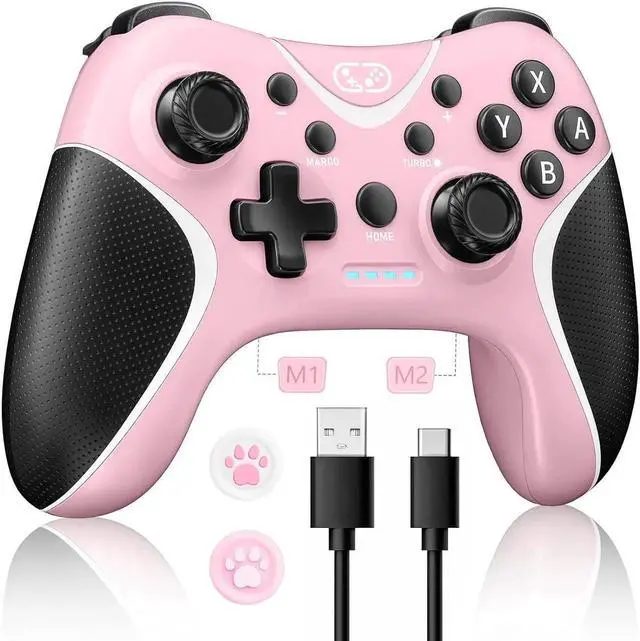 Main image of Wireless Switch Pro Controller,Nintendo Switch Controller with Programmable/Vibration/Turbo Compatibility with Nintendo Switch/Lite/OLED/Windows PC,Switch Remote Gamepad with 2 Thumb Caps - Pink