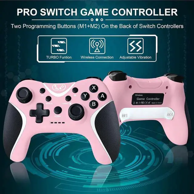 Alt view image 2 of 5 - Wireless Switch Pro Controller,Nintendo Switch Controller with Programmable/Vibration/Turbo Compatibility with Nintendo Switch/Lite/OLED/Windows PC,Switch Remote Gamepad with 2 Thumb Caps - Pink