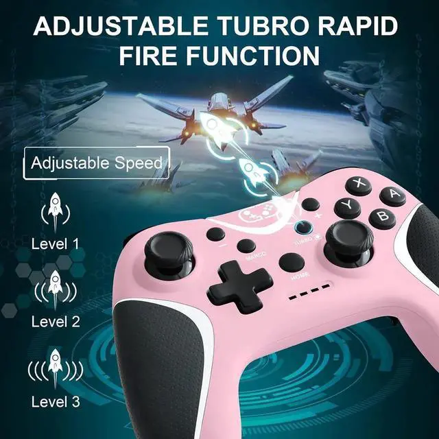 Alt view image 4 of 5 - Wireless Switch Pro Controller,Nintendo Switch Controller with Programmable/Vibration/Turbo Compatibility with Nintendo Switch/Lite/OLED/Windows PC,Switch Remote Gamepad with 2 Thumb Caps - Pink