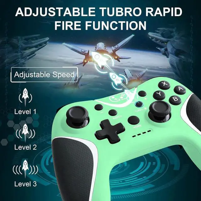 Alt view image 2 of 6 - Wireless Switch Pro Controller,Nintendo Switch Controller with Programmable/Vibration/Turbo Compatibility with Nintendo Switch/Lite/OLED/Windows PC,Switch Remote Gamepad with 2 Thumb Caps -  Green