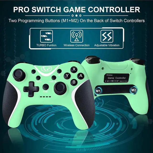 Alt view image 4 of 6 - Wireless Switch Pro Controller,Nintendo Switch Controller with Programmable/Vibration/Turbo Compatibility with Nintendo Switch/Lite/OLED/Windows PC,Switch Remote Gamepad with 2 Thumb Caps -  Green