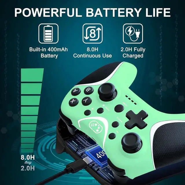 Alt view image 5 of 6 - Wireless Switch Pro Controller,Nintendo Switch Controller with Programmable/Vibration/Turbo Compatibility with Nintendo Switch/Lite/OLED/Windows PC,Switch Remote Gamepad with 2 Thumb Caps -  Green