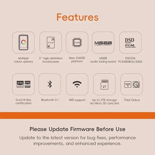 Alt view image 7 of 7 - R1 HiFi MP3 Player with Bluetooth 5.1 Tidal Qobuz DSD PCM Lossless Music Player with Touchscreen/Hi Res Audio Certified/MSEB Tuning/2TB Expanded Memory