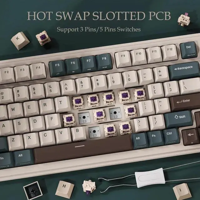 Alt view image 6 of 7 - Wireless Mechanical Keyboard, Triple Mode BT/2.4G/USB-C Custom Keyboard, RGB Backlit Gaming Keyboard, Gasket Structure, Pre-lubed Hot Swappable Linear Switch