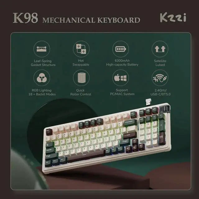 Alt view image 2 of 7 - Wireless Mechanical Keyboard, Triple Mode BT/2.4G/USB-C Custom Keyboard, RGB Backlit Gaming Keyboard, Gasket Structure, Pre-lubed Hot Swappable Linear Switch