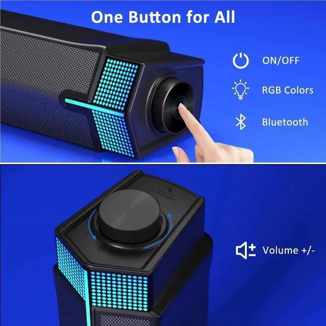 Alt view image 4 of 6 - Bluetooth Computer Speakers for PC Desktop Monitor, Gaming PC Sound Bar - Wired USB-Powered, Superb Stereo Sound, with Gradient LED Lighting - Combine/Separate to Customize Your Desk
