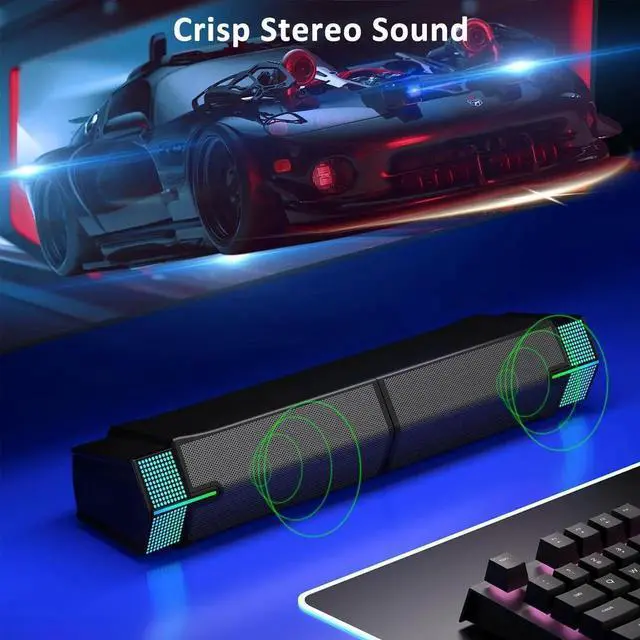 Alt view image 5 of 6 - Bluetooth Computer Speakers for PC Desktop Monitor, Gaming PC Sound Bar - Wired USB-Powered, Superb Stereo Sound, with Gradient LED Lighting - Combine/Separate to Customize Your Desk