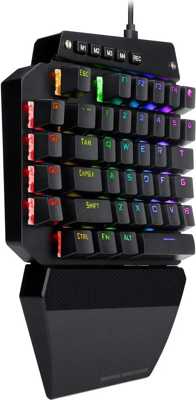 Alt view image 2 of 7 - One Handed Mechanical Gaming Keyboard Wired, RGB Led Backlit, 6 Onboard Macro Keys, Detachable Wrist Rest, Blue Switch - Clicky, and Detachable Type C Cable, Metal Panel, All Keys No Conflict