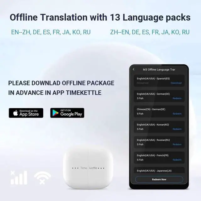 Alt view image 2 of 6 - M3 Language Translator Earbuds, Two-Way Translator Device with APP for 40 Languages & 93 Accents Online, Offline Translator for Exploring Expat Life Freely, Compatible with iOS & Android