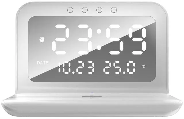 Main image of Desktop digital temperature clock alarm clock creative detachable10W/15W wireless fast-charging mobile phone multi-functional charger white