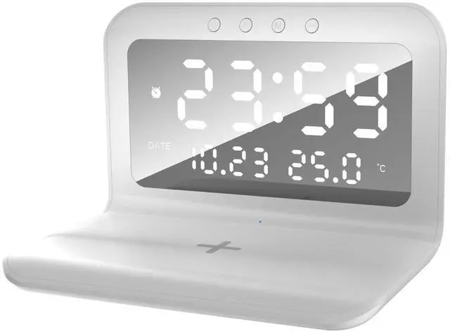 Alt view image 2 of 3 - Desktop digital temperature clock alarm clock creative detachable10W/15W wireless fast-charging mobile phone multi-functional charger white