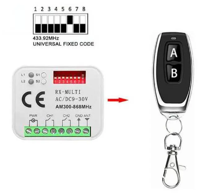 Main image of 300-900 MHz Multi-frequency Receiver RX-MULTl Access Control Door switch Controller Universal Bidirectional on/of switch The remote control switch comes with a remote control.