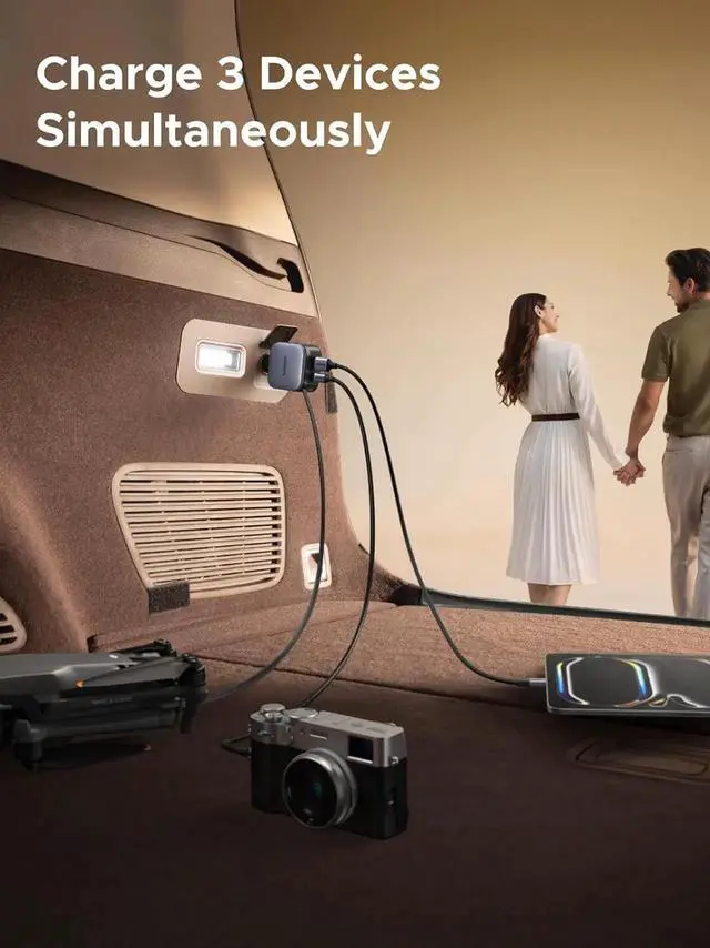 Alt view image 7 of 7 - UGREEN 60W 2C1A Car Charger with Retractable Cable, 3-Port Fast Charger with 30W PD USB-C, USB-A, Cigarette Lighter Adapter for iPhone 17/16/15, Galaxy S25/S24, iPad, GPS, 12V Car Accessories