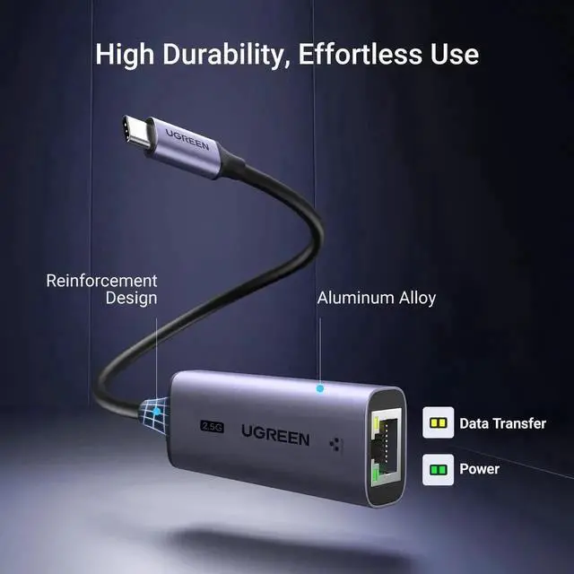 Alt view image 5 of 6 - UGREEN USB C to Ethernet Adapter 2.5G, Ethernet Adapter for Laptop, Aluminum, Type C (Thunderbolt 4/3 Compatible) to RJ45 Network Internet, Compatible for NAS, MacBook Air/Pro, XPS, iPhone 15 Pro/Max