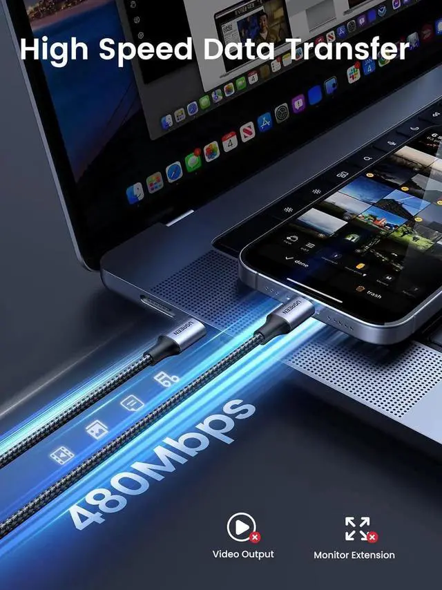 Alt view image 2 of 7 - UGREEN USB C to USB C Cable 3.3FT, 60W 2-Pack USB C Cable Nylon Braided Type C Cord for iPhone 17/16, Galaxy S25/S24/S22, Pixel 8/7, MacBook Air/Pro, Dell XPS, iPad Pro/Mini/Air, Switch, Steam Deck3FT