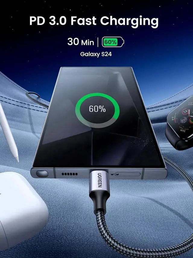 Alt view image 3 of 7 - UGREEN USB C to USB C Cable 3.3FT, 60W 2-Pack USB C Cable Nylon Braided Type C Cord for iPhone 17/16, Galaxy S25/S24/S22, Pixel 8/7, MacBook Air/Pro, Dell XPS, iPad Pro/Mini/Air, Switch, Steam Deck3FT