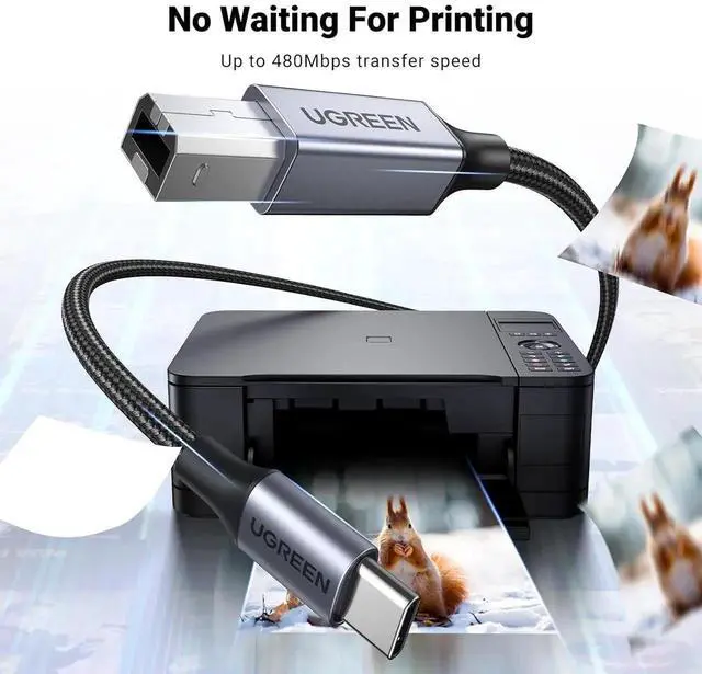 Alt view image 4 of 7 - UGREEN USB B to USB C Printer Cable 3 FT, Nylon USB B to USBC Cable for MacBook Pro/Air, MIDI Cable Compatible with MIDI Keyboard/DJ Controller/DAC/Yamaha Casio Digital Piano for iPad