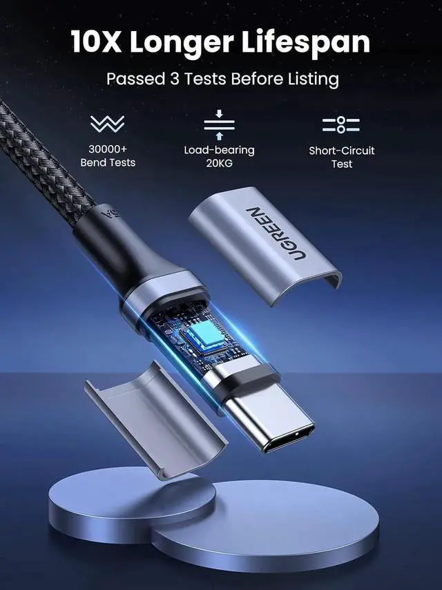Alt view image 7 of 7 - UGREEN USB C to USB C Cable, 100W 2-Pack USB C Charger Cable for iPhone 17/17 Plus/17 Pro/17 Pro Max/16, MacBook Pro, iPad Pro, Dell XPS, Samsung Galaxy S25/S24/S23 Ultra, Switch, Pixel, 3.3FT Black
