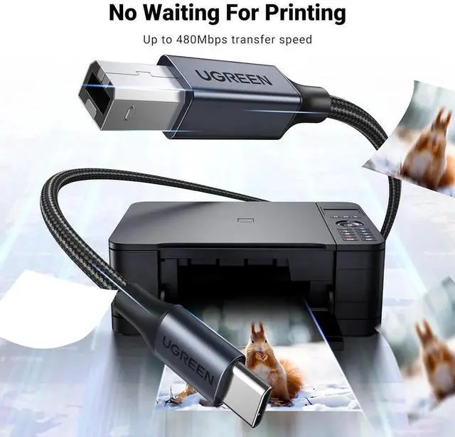 Alt view image 7 of 7 - UGREEN USB C 3 FT Printer Cable, Nylon USB B to C Cord for MacBook Pro/Air, MIDI Cable Compatible with MIDI Keyboard, DAC, DJ Controller for iPad Pro Black