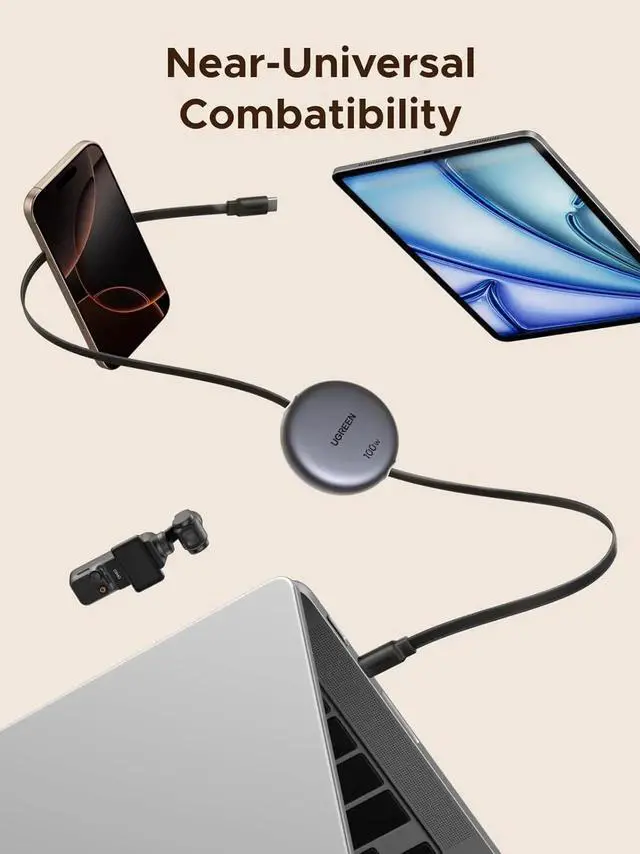 Alt view image 3 of 7 - UGREEN 100W Retractable USB C Cable, Type C Cord USB C Charger Cable for iPhone 17/16/14, MacBook Pro/Air, Galaxy S25/S25/S24, iPad Pro/Air, Pixel 9/8, Switch, AirPods, Black, 3.3FT