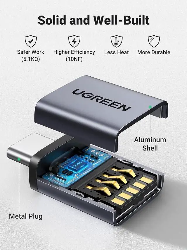 Alt view image 6 of 7 - UGREEN USB C to USB A 3.2 10Gbps OTG Adapter 2 Pack Compatible with iPhone 17 Pro Max Air 16 15 MacBook Air iMac iPad Galaxy Tab S9 S25