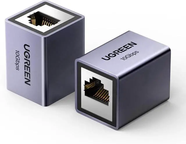 Main image of UGREEN Ethernet Extender 10Gbps, 2 Pack Ethernet Coupler for Cat8 Cat7 Cat6 Cat5 Cable, 328ft Long Distance Extend, Aluminum Alloy Shell, Space Grey