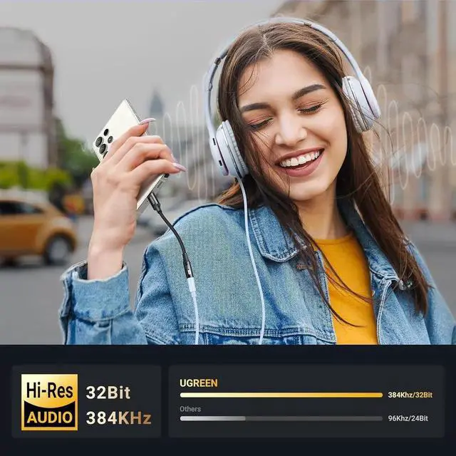 Alt view image 2 of 7 - UGREEN USB C to 3.5mm Audio Adapter, Hi-Res 32bit/384KHz USB C to Aux Dongle HiFi Headphone Jack Cable Cord Compatible with iPhone 17 16 15 Pro Max, Samsung Galaxy S25 Ultra, Pixel 9, iPad Air Mini