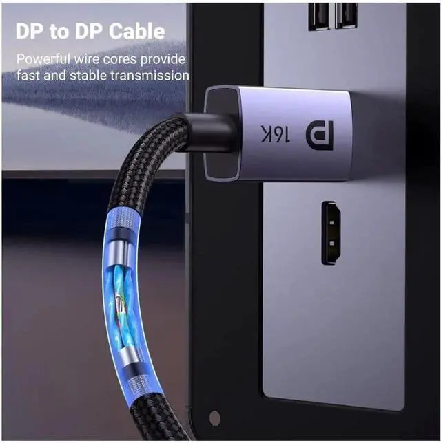 Alt view image 2 of 7 - UGREEN DisplayPort Cable 2.1 [VESA Certified] DP2.0 40Gbps Support 16K@30Hz 8K@240Hz 4K@240Hz HDR, HDCP, DSC 1.2a, Braided Display Port Cable Cord Compatible FreeSync G-Sync Video Card Monitor, 3.3FT