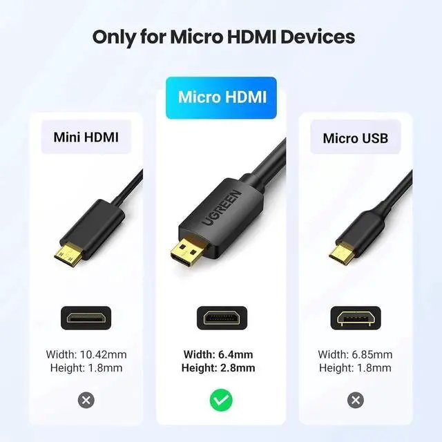 Alt view image 2 of 7 - UGREEN Micro HDMI to HDMI Cable Adapter 4K 60Hz Ethernet Audio Return Channel Compatible with GoPro Hero 7/6 Raspberry Pi 5 Retroid Pocket 3+/3 Yoga 3 B500 Camera Video Capture Card 1.6FT