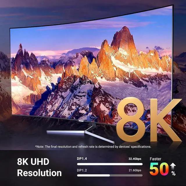 Alt view image 4 of 7 - UGREEN Bidirectional USB C to DisplayPort 1.4 Cable 8K@60Hz 4K@240Hz DisplayPort to USB C Thunderbolt 4 Cord Alu Braided Compatible iPhone 17 Pro Max, Galaxy S25, MacBook Pro/Air, iPad, XPS 17, 6.6FT