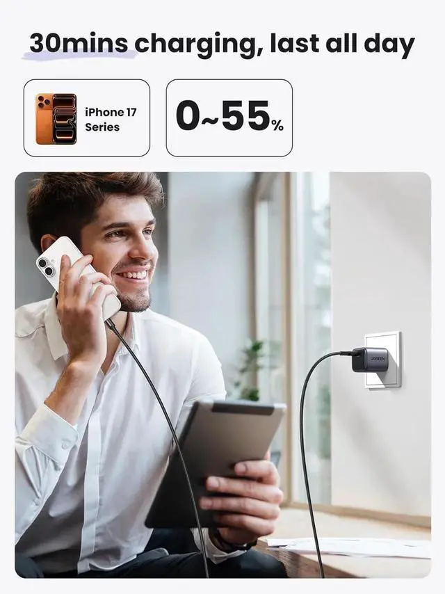 Alt view image 4 of 7 - UGREEN 30W USB C Charger for iPhone 17, Nexode Foldable GaN PPS Compact Fast Wall Charger Block, USB-C Power Adapter for iPhone 17/16/15/14, Galaxy S25/S24/S23/S22