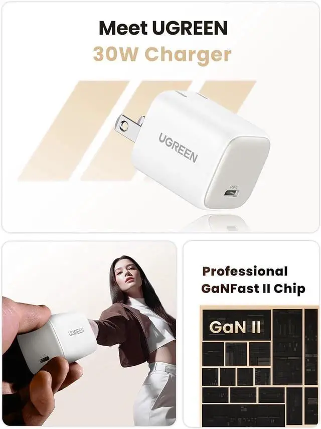 Alt view image 7 of 7 - UGREEN 30W USB C Charger for iPhone 17, Nexode Foldable GaN PPS Compact Fast Wall Charger Block, USB-C Power Adapter for iPhone 17/16/15/14, Galaxy S25/S24/S23/S22 White