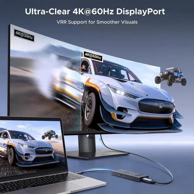 Alt view image 2 of 7 - UGREEN Revodok Pro 6 in 1 USB-C Hub to DisplayPort 4K 60Hz, 100W Power Delivery 10Gbps USB-A and USB-C 3.2 for MacBook Pro/Air, iPad Pro, Thinkpad, Rog Ally and More.