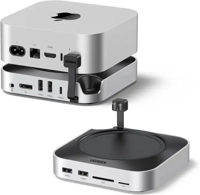 Main image of UGREEN Mac mini M4 Dock and Stand DP Hub for Mac mini M4 and M4 Pro 2024 with M.2 NVMe SSD Enclosure, 4K144Hz DP,10G USB A/C, SD/TF, Audio