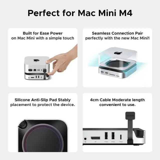 Alt view image 3 of 7 - UGREEN Mac mini M4 Dock and Stand DP Hub for Mac mini M4 and M4 Pro 2024 with M.2 NVMe SSD Enclosure, 4K144Hz DP,10G USB A/C, SD/TF, Audio