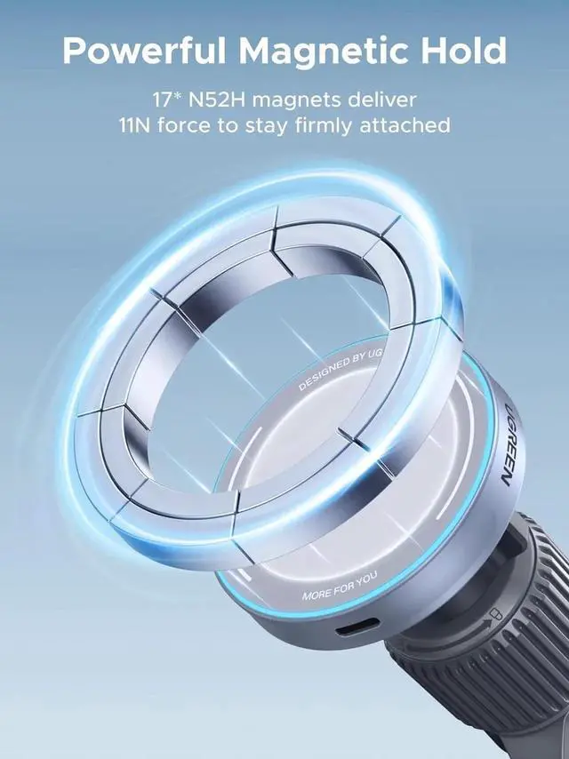 Alt view image 7 of 7 - UGREEN 25W MagFlow Wireless Car Charger, MagSafe Qi2 Certified Fast Charging Cradle Mount for iPhone 17/16/15/14/13/12 Series, Air Vent Clip Secure Holder with USB-C Cable