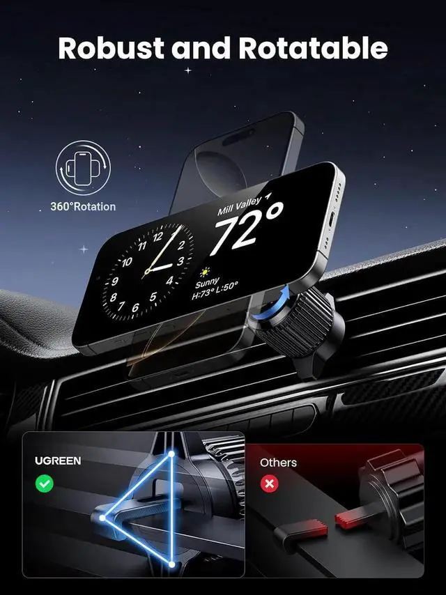 Alt view image 2 of 7 - UGREEN Qi2 Wireless Car Charger, 15W Fast Charging Strong Magnetic Car Phone Holder with LED Light for iPhone 17/16/15/14/13/12 Series Car Accessories