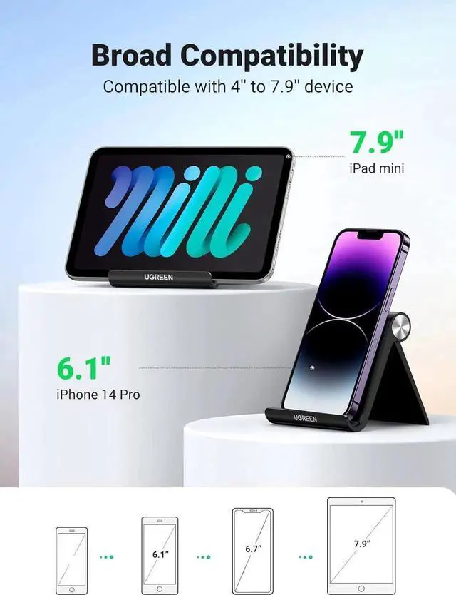 Alt view image 4 of 7 - UGREEN Cell Phone Stand for Desk Phone Holder Foldable Portable Adjustable Compatible with iPhone 17 Air 16 15 14 13 Pro Max, iPhone 12 11 Plus SE XS XR 8 7, Office Desk Travel Accessories, White