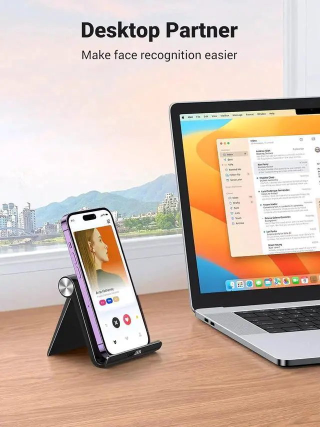 Alt view image 3 of 7 - UGREEN Cell Phone Stand for Desk Phone Holder Foldable Portable Adjustable Compatible with iPhone 17 Air 16 15 14 13 Pro Max, iPhone 12 11 Plus SE XS XR 8 7, Office Desk Travel Accessories, White