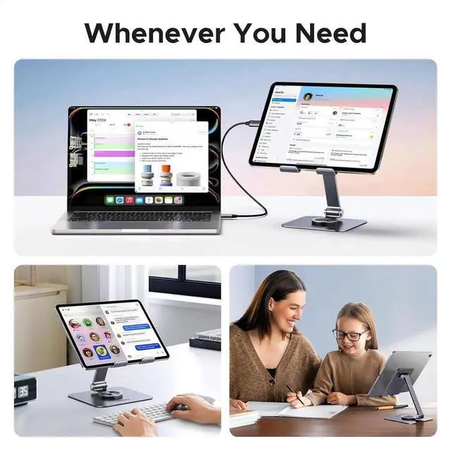 Alt view image 3 of 7 - UGREEN Tablet Stand Holder for Desk 360° Rotating Base Aluminum Tablet Holder Adjustable Multi-Angle Home Office Accessories Compatible with iPad Pro Air Mini 13 12.9 11 Inch