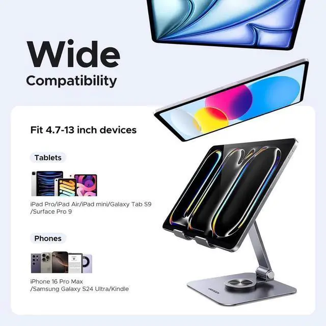 Alt view image 7 of 7 - UGREEN Tablet Stand Holder for Desk 360° Rotating Base Aluminum Tablet Holder Adjustable Multi-Angle Home Office Accessories Compatible with iPad Pro Air Mini 13 12.9 11 Inch