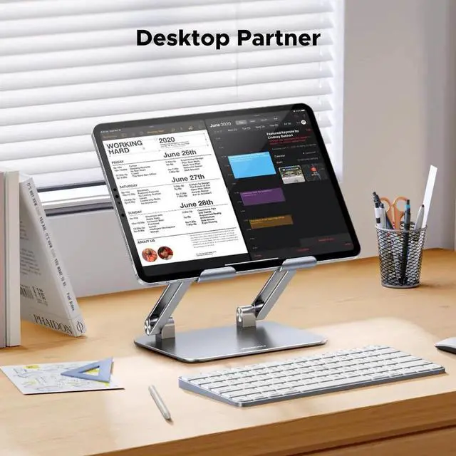 Alt view image 4 of 7 - UGREEN Tablet Stand Holder for Desk Dual Rod Support Aluminum Tablet Holder Adjustable Multi-Angle Home Office Accessories Compatible with iPad Pro 13 12 11 10.5 Air Mini 5 4 3 2 Phone E-Reader Silver