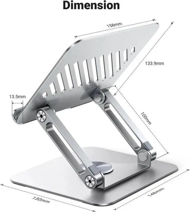 Alt view image 5 of 7 - UGREEN Tablet Stand Holder for Desk with 360° Rotating Base Aluminum Dual Rod Support Adjustable Home Office Accessories Compatible with iPad Pro 13 12 11 Air Mini 5 4 3 Phone E-Reader Silver