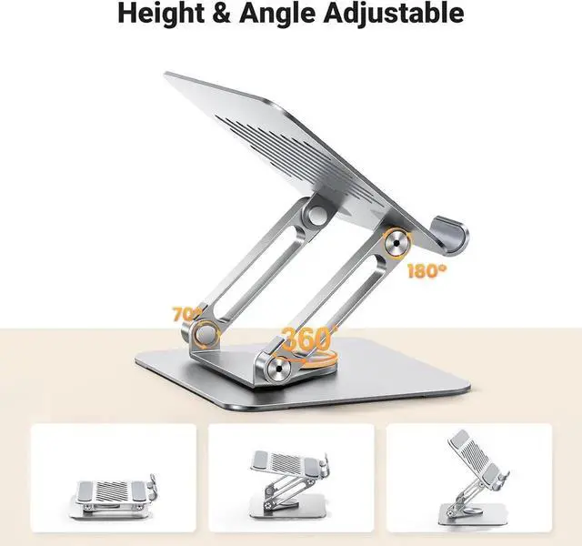 Alt view image 4 of 7 - UGREEN Tablet Stand Holder for Desk with 360° Rotating Base Aluminum Dual Rod Support Adjustable Home Office Accessories Compatible with iPad Pro 13 12 11 Air Mini 5 4 3 Phone E-Reader Silver